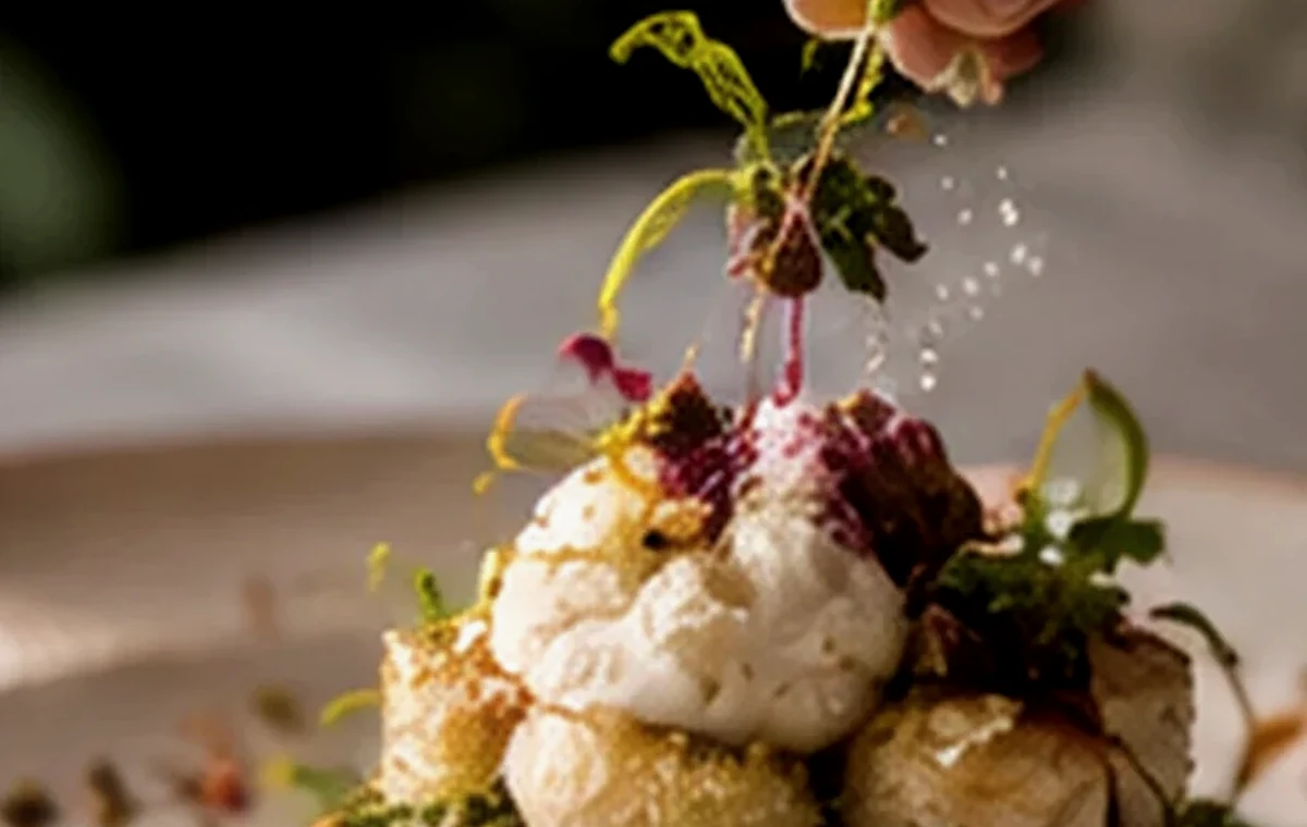 Chef finishing an elegant small plate for a local tasting experience