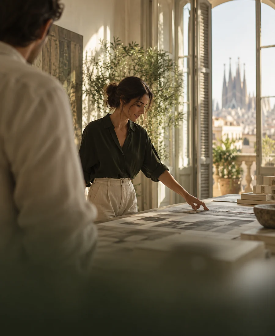 Local architecture expert working in a sunlit Barcelona studio